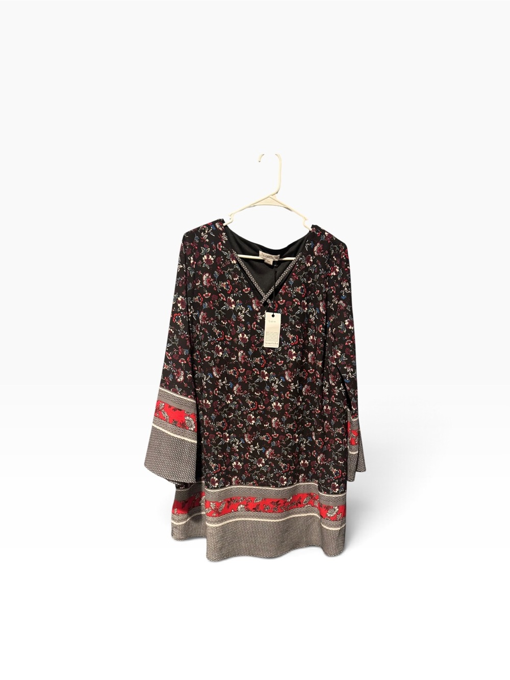 Love Riche Black Floral Tunic Dress with Red Border